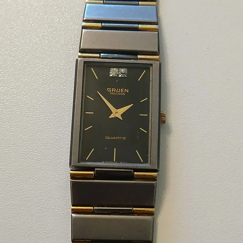 Parts/Repair Gruen Precision Quartz Rectangular Two Tone Watch Diamond Accent